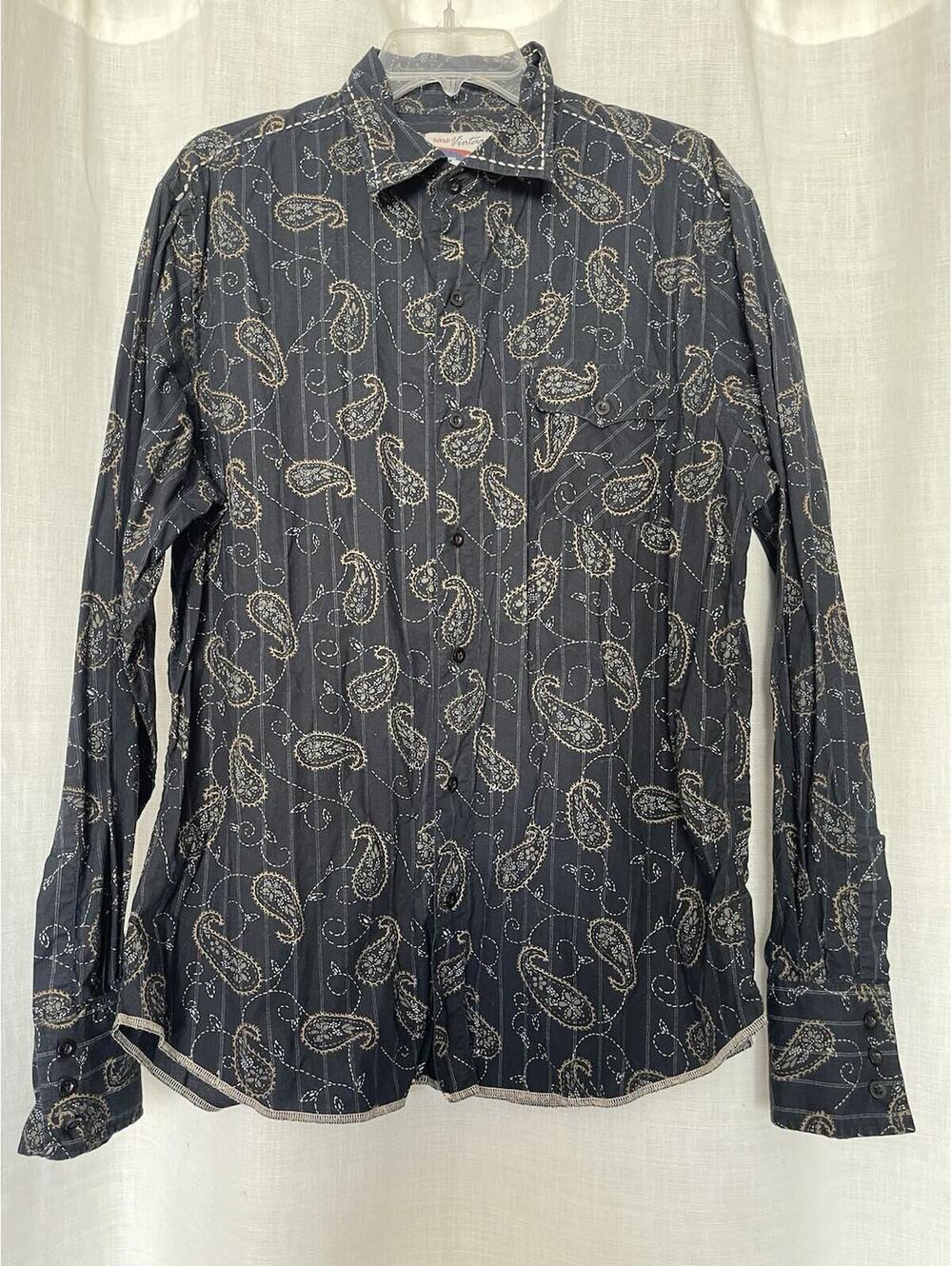 Rare Vintage Black Tan Paisley Western Button Down Men ‘s  Size Large